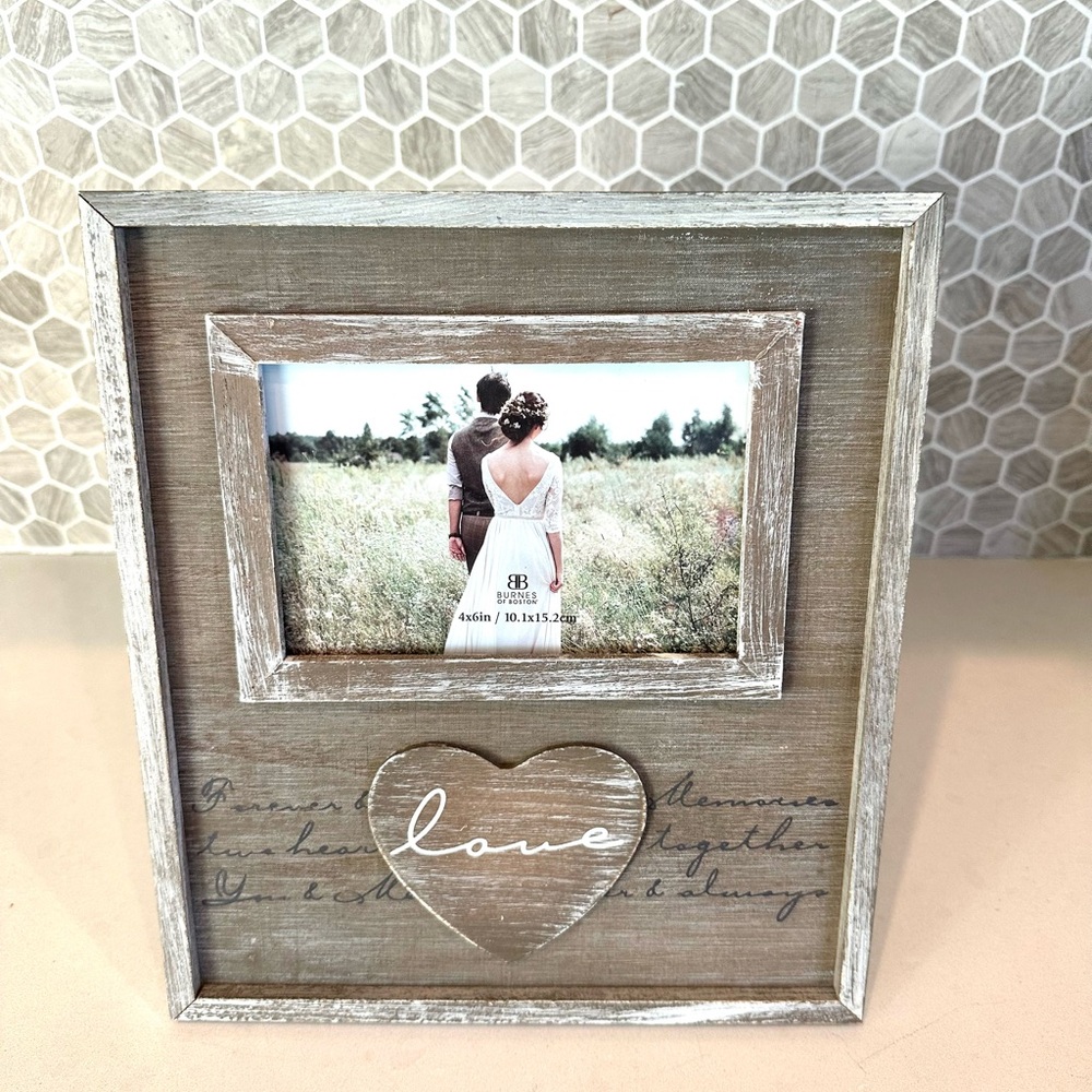 Rustic Wooden Photo Frame with Heart Accent